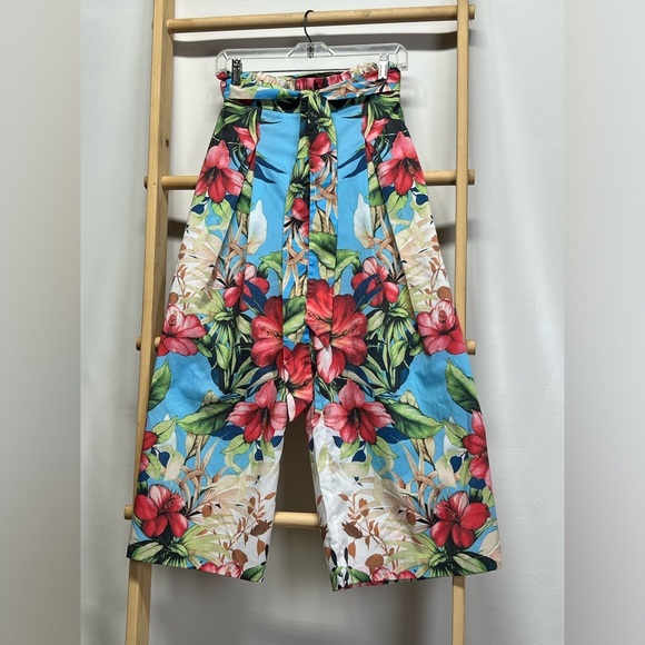 JEALOUS TOMATO Tropical  print wide‎ leg Capri pants size M. - Picture 2 of 11